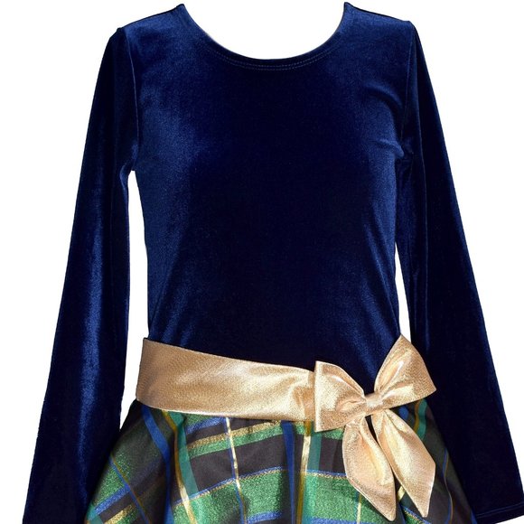 Bonnie Jean Girls Blue Velvet Plaid Taffeta Drop-Waist Hipster Holiday D… - Picture 2 of 5